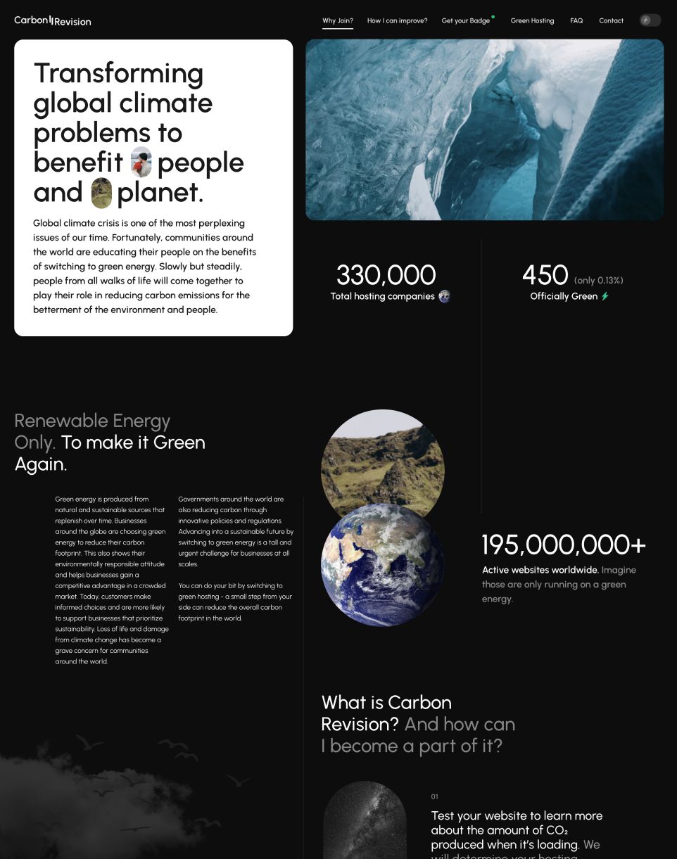 carbon webbplats berättelsesida